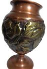 Antique Persian Copper Pedestal Vase Leaf Nature Design Engraved   Embossed 7inl