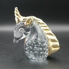 Vintage Hand Blown Art Glass Unicorn Figurine Paperweight Bullicante Gold Horn