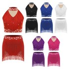 Kids Girls Outfit Competition Suit Lyrical Set 2-piece Costume Fringe Sparkly