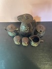 Hand Painted Japanese Moriage Redware  brown Betty  Set 6pc Set Vintage 50s