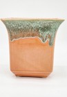 Vintage Mcm Art Pottery Planter Rectangular Drip Glaze Orange Green Footed 6 5 