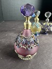 Vintage Mini Perfume Bottles Jeweled Frosted Glass Vanity Lot Of 4  r115