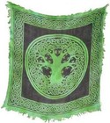 Green Tree Of Life Fringed 18 x18  Altar Cloth 
