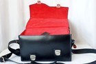 Vintage Black Leather Large Camera Bag With Keys For Leica Cameras Made In Italy