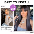 Straight Wigs With Bangs Human Hair Glueless Wigs 150  Density No Lace Front Wig