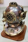 18  Brass Antique Scuba Diving Divers Us Navy Mark V Helmet W  Wooden Base Gift