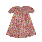 Colorful Floral Geometric Smocked Short Sleeve Bishop Dress