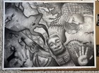 Original Charcoal Drawing On Rives Bfk Paper     Large 30    Surreal Art Hand Drawn