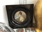 Antique Miniture Portrait Of Young Lady  Hand Painted  Wood Frame