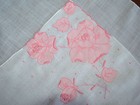 Vintage Hankie Madeira Made Pink Applique Florals French Knot Dots Hand Rolled