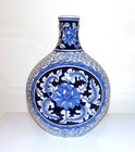 Chinese Porcelain Large Vase Blue White Floral Designs 13    Tall 9 5 Wide