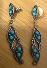 Zuni Signed Petit Point Turquoise Dangle Earrings Old Vintage For Pierced Ears Y
