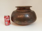 Vintage Antique Copper Brass Large Rimmed Pot Etched Lota Ritual Pot 14x14x10 