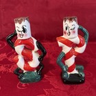 Vtg Japan Anthropomorphic Christmas Candy Cane People Wink Salt   Pepper Shakers