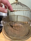 Antique 1920s Hendryx Brass Bird Cage With Stand   Glass Seed Cups     Made In Usa