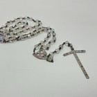 Vintage Chapel Sterling Silver 925 Catholic Rosary Aurora Borealis Crystal Beads