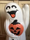 Blow Mold Halloween Ghost With  Black Cat Pumpkin Nostalgic Light Up Spooky 34   