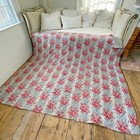 Antique French Quilt 1850 Floral Pink Gray Grey Cotton Check Backing Fabric Old