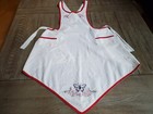 Vintage Handmade Full Bib Kitchen Apron Embroidered Flowers Tie Back Pockets