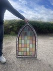 Antique Gothic Revival   Victorian Architectural Arched Stained Glass Window