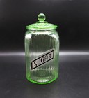 Hocking Green Sugar Canister Glass Lid Depression Uranium Kitchen Storage Jar