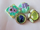 Czech Vintage Glass Rhinestone Button 4 Vaseline Uranium Glows In Blue Light