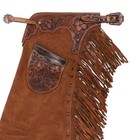 Sorrel Daisy Suede Chinks Floral Tooled   Buck Stitch Accents Fringe - Chaps New