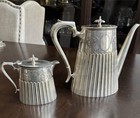 19th C  William Hutton   Sons Silverplate Sheffield Fluted Teapot And Creamer 8   