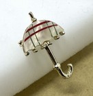 Vintage Mother Of Pearl Umbrella Brooch Hat Pin Gold Tone Plaid Mop 1970   s