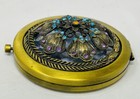 Vintage Gold Tone Rhinestone Flower Dual Sided Mirror Compact Kaqiusha 3   