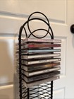 37    Vintage Black Metal Wire Cd Tower Rack Stand W wood Base Holds 50 Cds