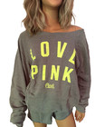 Victoria s Secret Pink Neon Slouchy Crew Pullover   Short Lounge Set Large Nwt