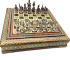 Vintage  Exquisite Persian Mosaic Chess Set With Metal Cast Brass Chess Pieces