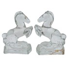 Le Smith Clear Glass Horse Bookend Pair Rearing Equestrian Mcm Art Deco Read