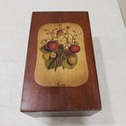 Vtg Wooden Recipe Box Strawberry Motif Kitchen Organizer Farmhouse Country Decor