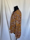 New Evereve Long Balloon Sleeve Britta Blouse Sz S Gold Floral Smocked Tie Neck