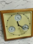 Vintage Sunbeam Wall Clock W humidity  Barometer  Thermometer Quartz Wood Frame