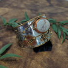 Boho Agate Cuff Bracelet Bangle Copper Brass Hammered Silvertone Metal Vintage