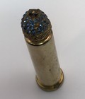 Vintage Blue Rhinestone Brass Lipstick Case -some Stones Missing