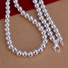 4-10mm Beads Chain 925 Sterling Silver Necklace Exquisite Wedding Luxury Gorgeou