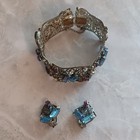 Vintage Estate Germany Silvertone Filigree Bracelet   Earrings Ab Faceted Glass