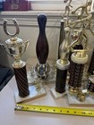 Vintage Lot Of 12 White Marble Base Bowling   Horsehoe Pitching Trophies 1980s