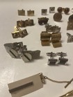 Vtg Mens Gold silver Toned Cufflinks Lot Of 15 Pairs Round Oval Square Tie Tacks