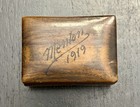 Rare Vintage Menton 1919 Wooden Thimble Box W  3 Antique Metal Sewing Thimbles