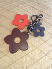 Coach Leather Wild Flower Trio Bag  Charm  Red Black Brown Keychain
