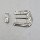 Vtg Yik Jung Belt Buckle Silver Plated Simulated Diamonds Rhinstone Encrusted