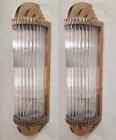 Pair Art Deco Vintage Light Old Lamp Wall Sconces Fixture Brass   Glass Rod