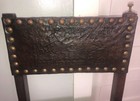 Pair Of Antique Tooled Leather Spanish Colonial Chairs  Walnut