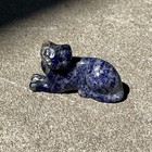 2   Hand Carved Gemstone Crystal Natural Lapis Cat Figurine Animal Carving Decor