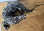 Vintage Bronze Alligator Sculpture 23  Large Intricate Detailed Dark Patina Art